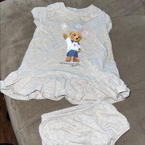 Ralph Lauren Gray Pajama Set with Bear Design
